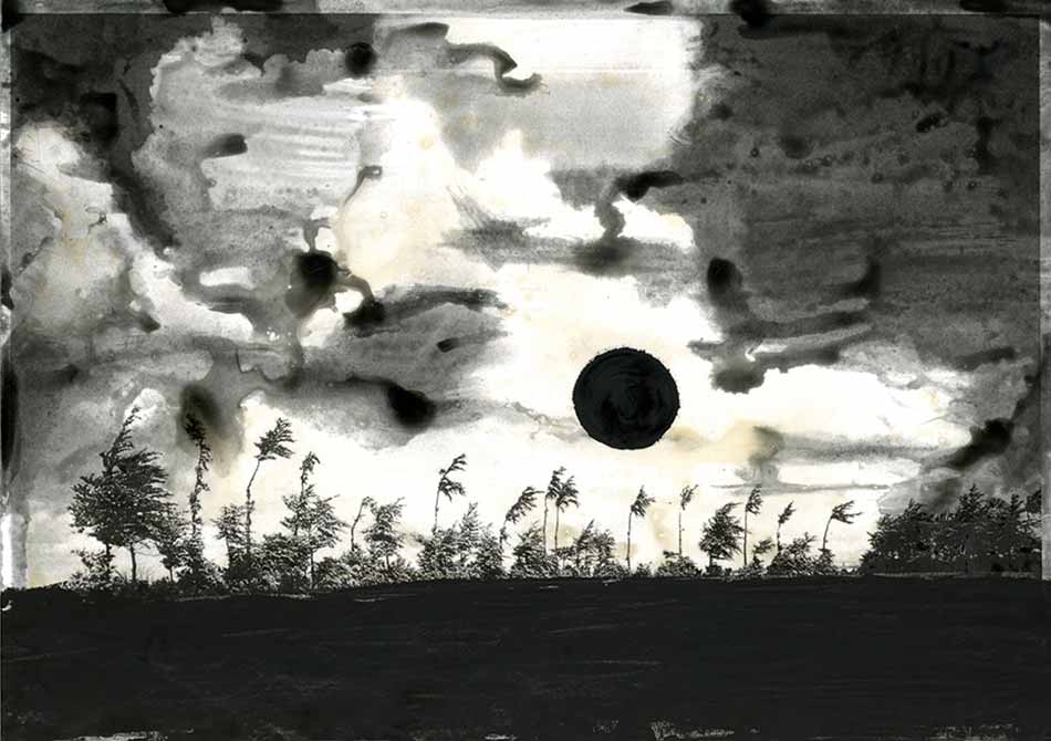 Christof Rehm, Sonne für Sander #12, 2020, Tusche auf Laserkopie, ca 29 x 42 cm, © Christof Rehm